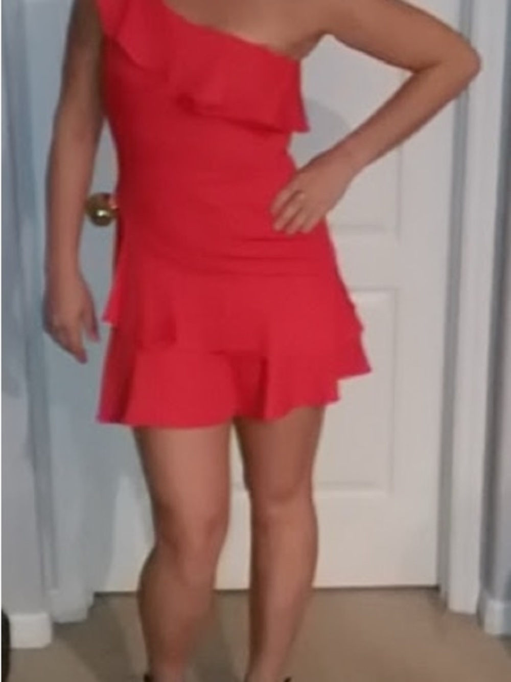 BCBGMaxAzria One-Shoulder Red Ruffle Mini Dress size 8 - Picture 5 of 5